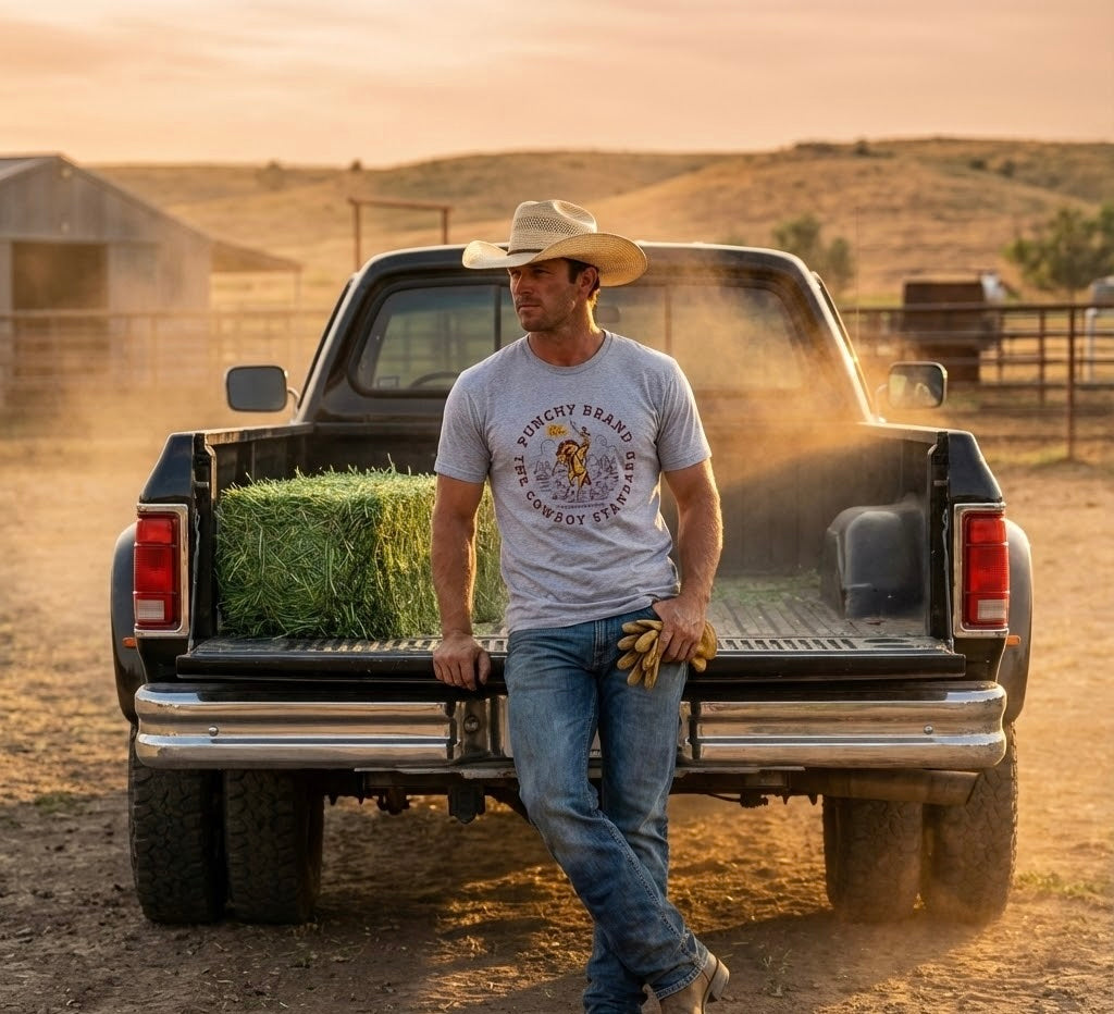 Punchy Brand Cowboy Standard Bronc Tee – Heather Grey