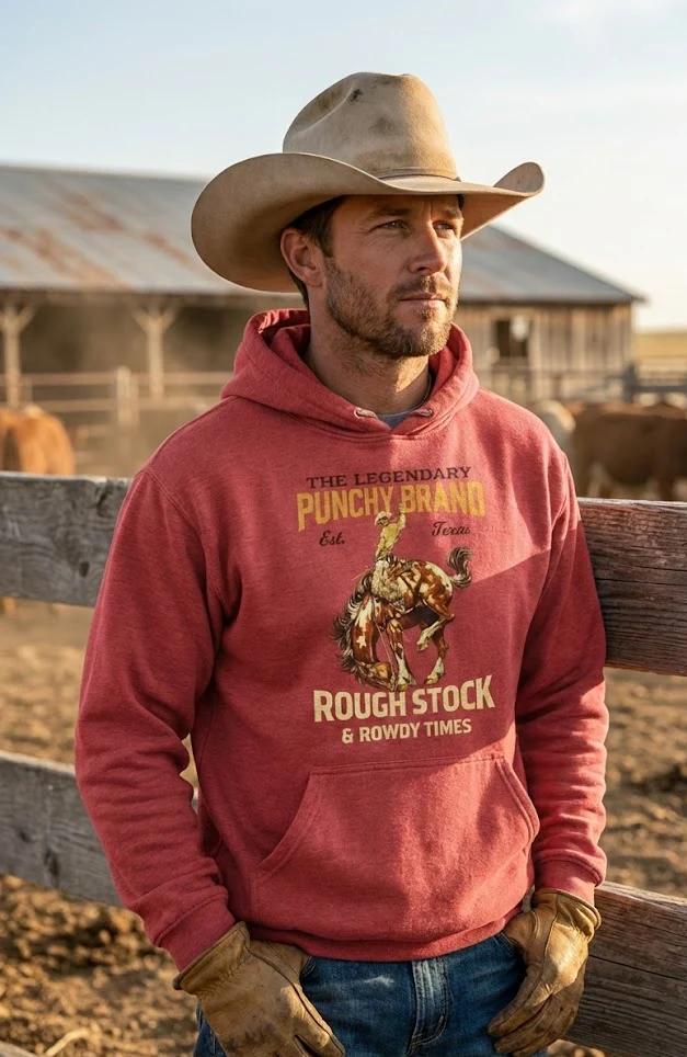 Punchy Brand Rough Stock & Rowdy Times Hoodie – Heather Red